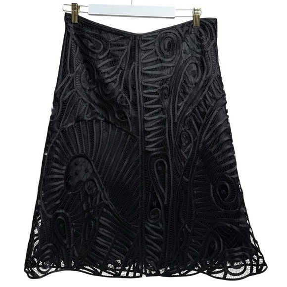 Lafayette 148 Witchy Black Skirt Size 12P 100% Silk Lace Embroidered Whimsigoth - Picture 1 of 11